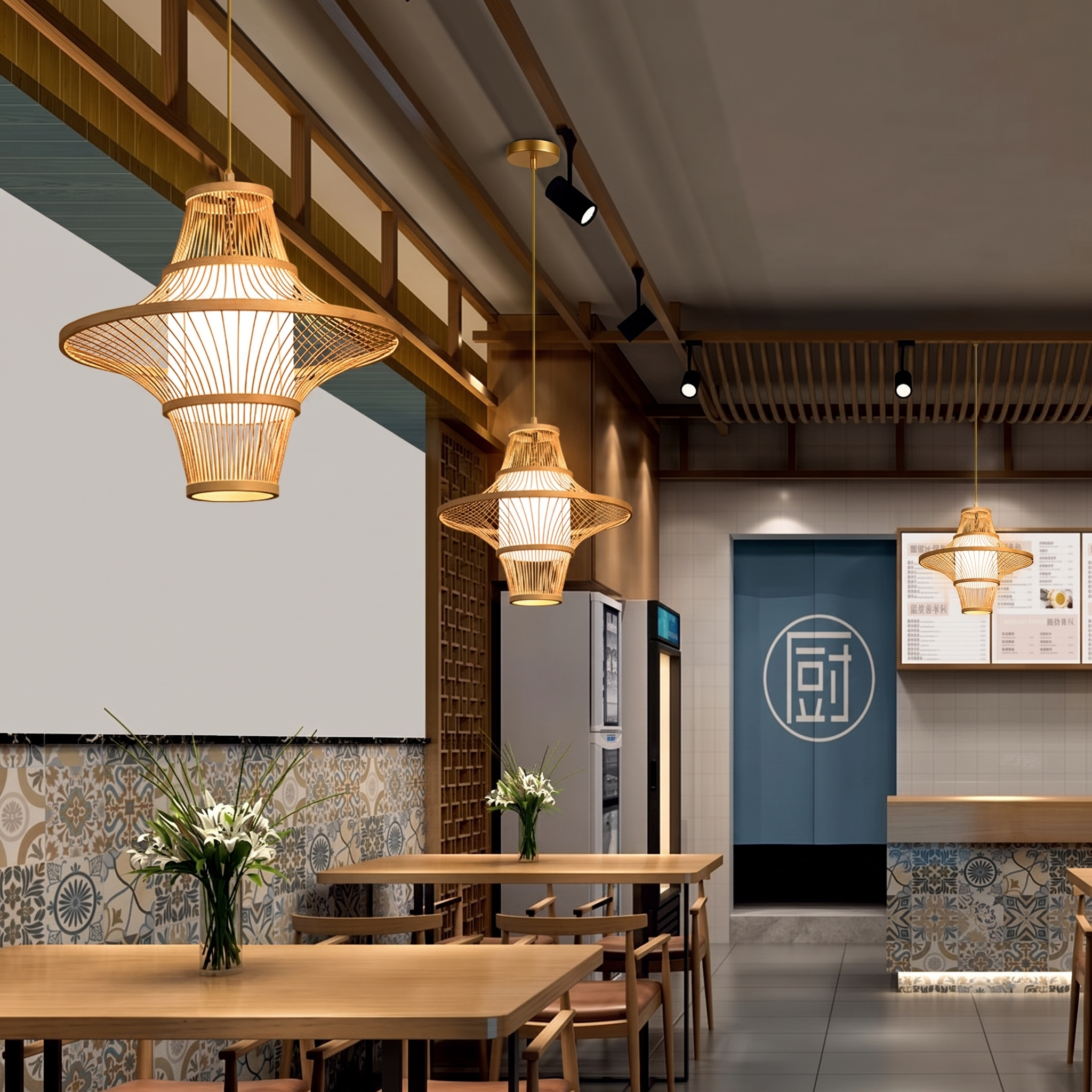 Bambroza rattan woven cone pendant light