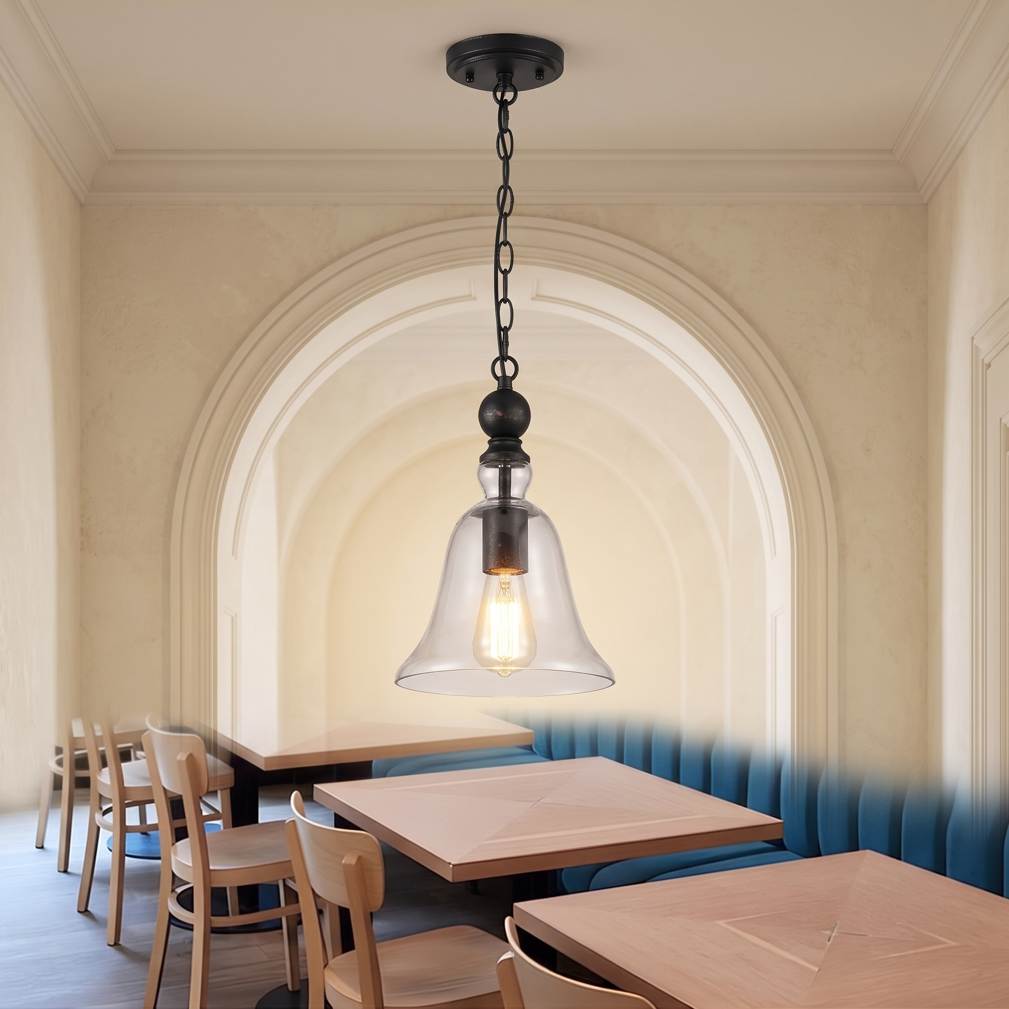 Chimeria pendant light in a luxury arched entry hall