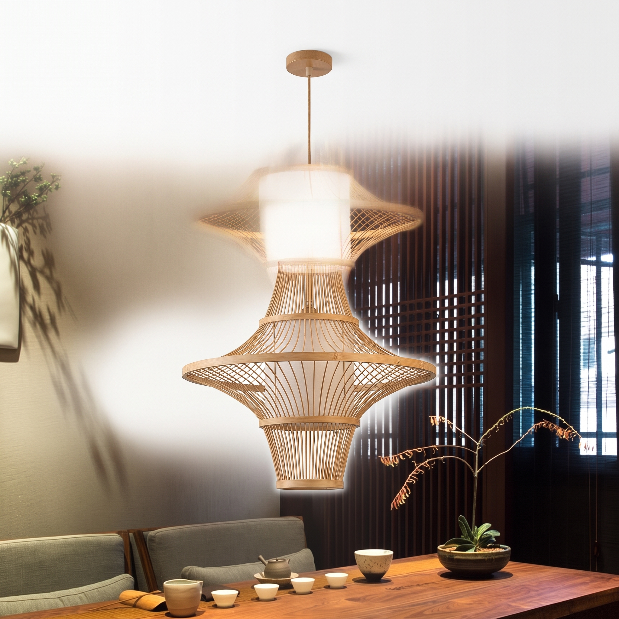 Bambroza bamboo cone pendant light on a pure white background