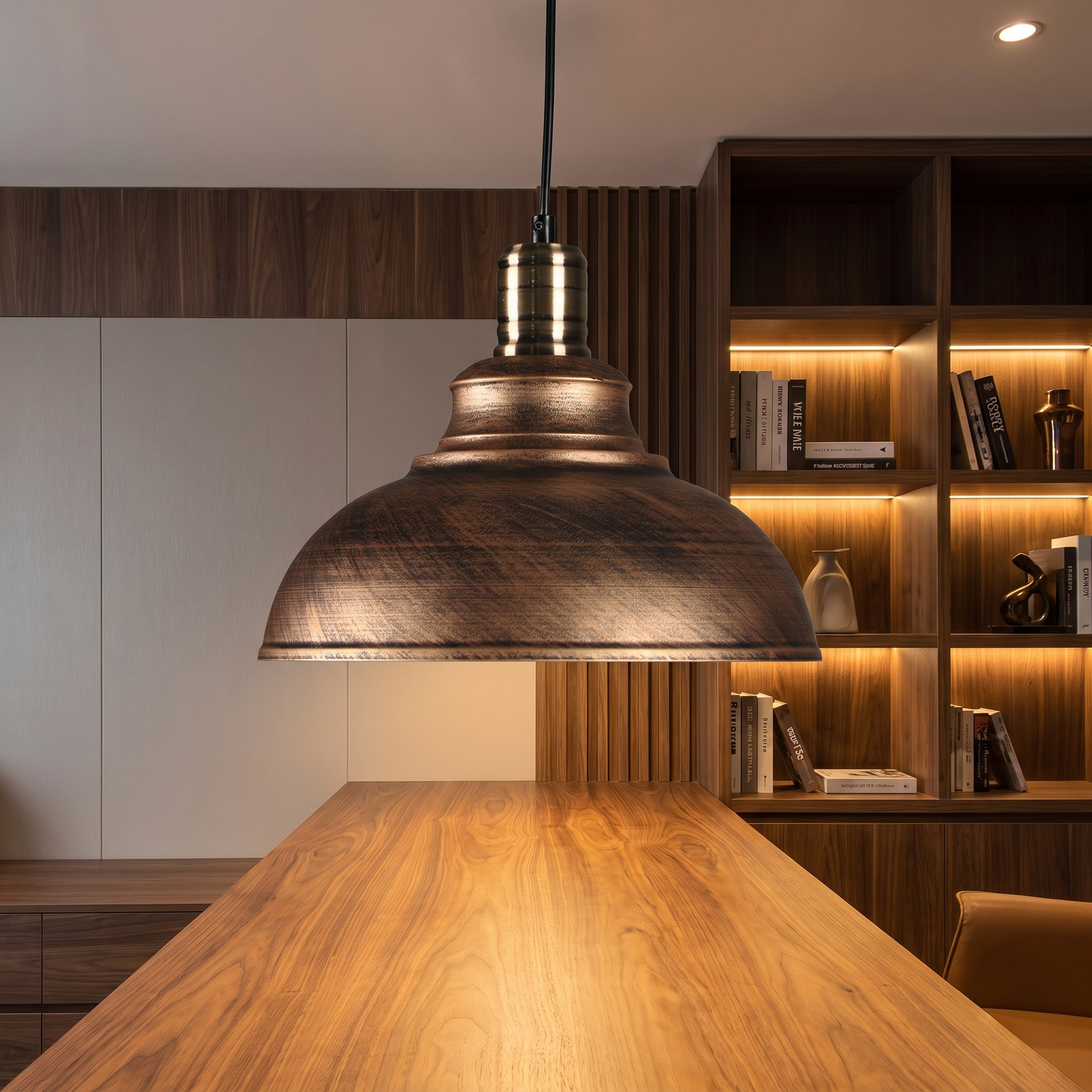 Officio semi-globe metal pendant light in a luxury home office