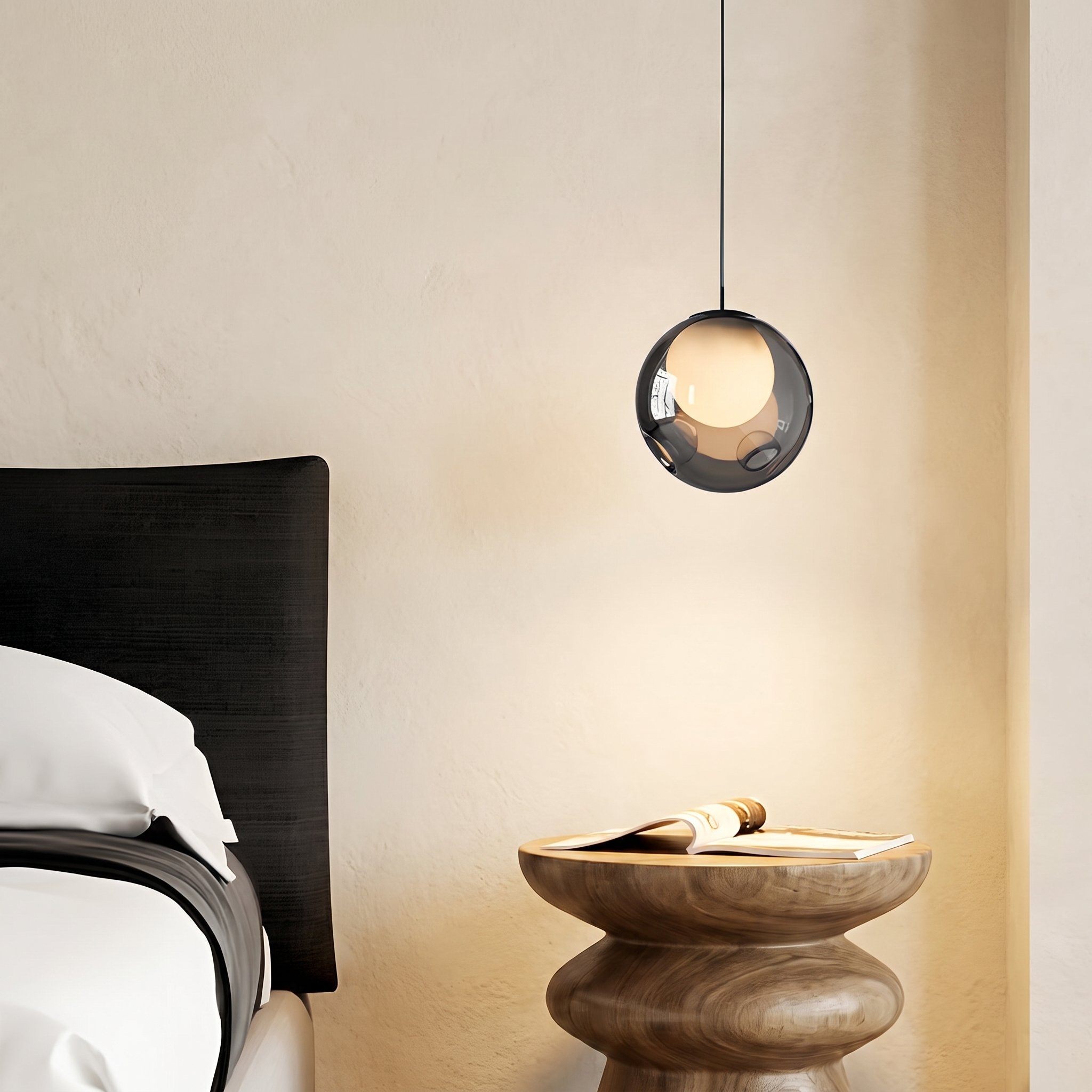 Minimalist Bublora pendant over a nightstand