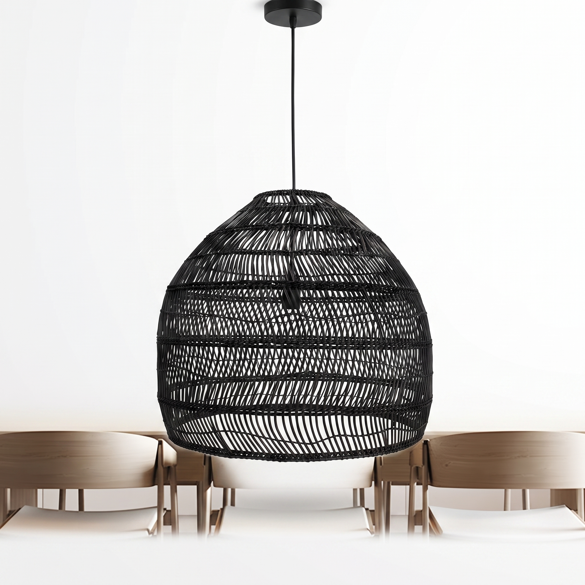 Ratella rattan woven dome pendant on a pure white background