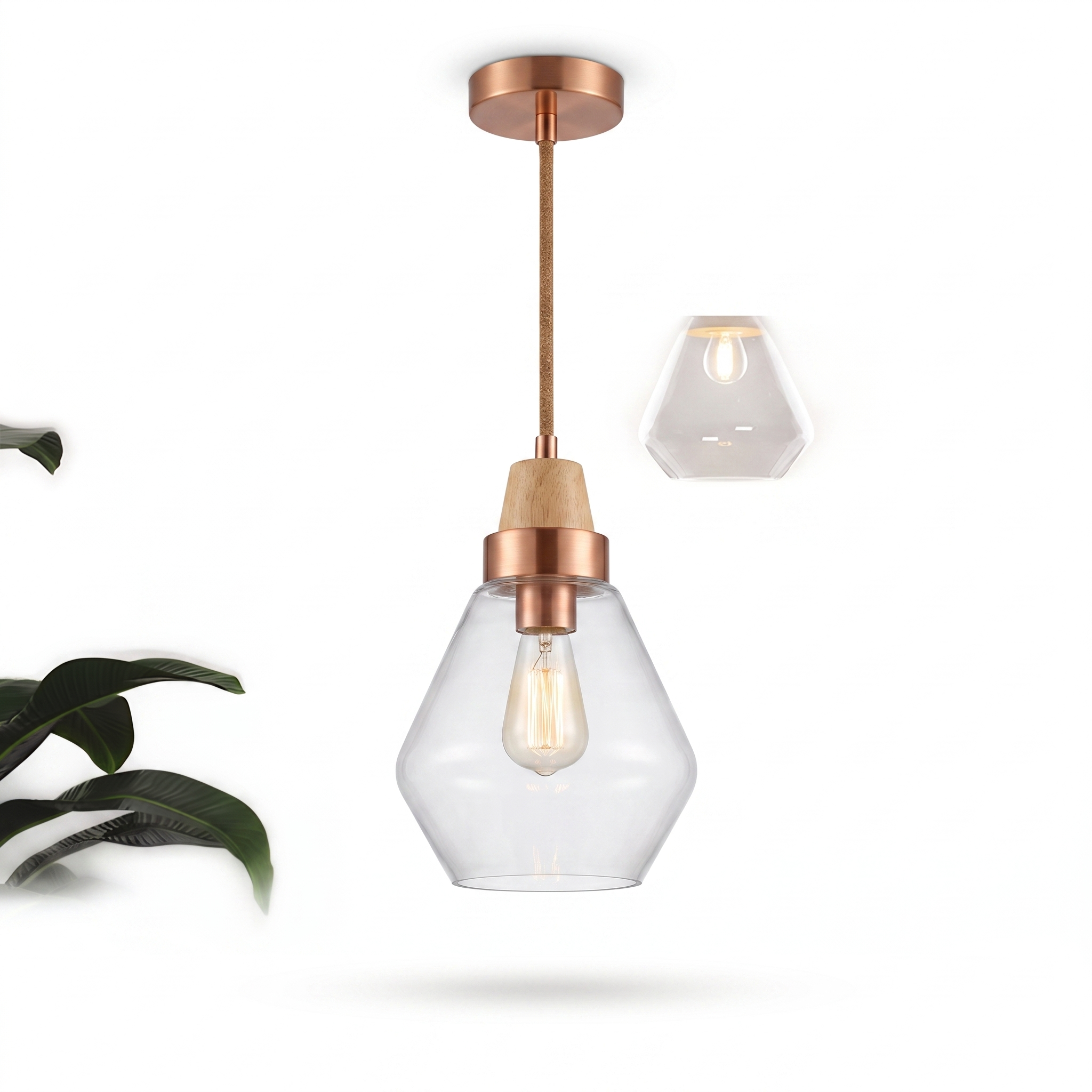 Coprazza copper diamond glass jar pendant on a pure white background
