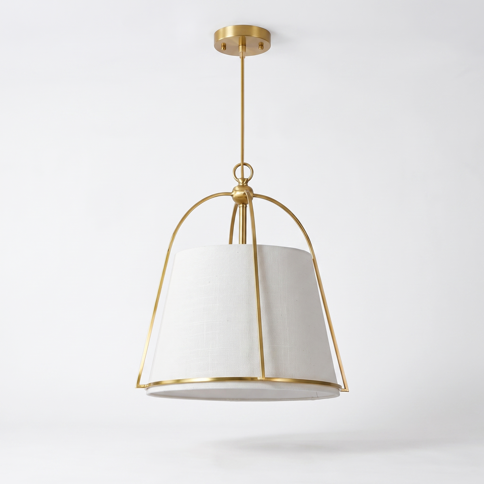 Trapelle gold trapezoid pendant on a pure white background