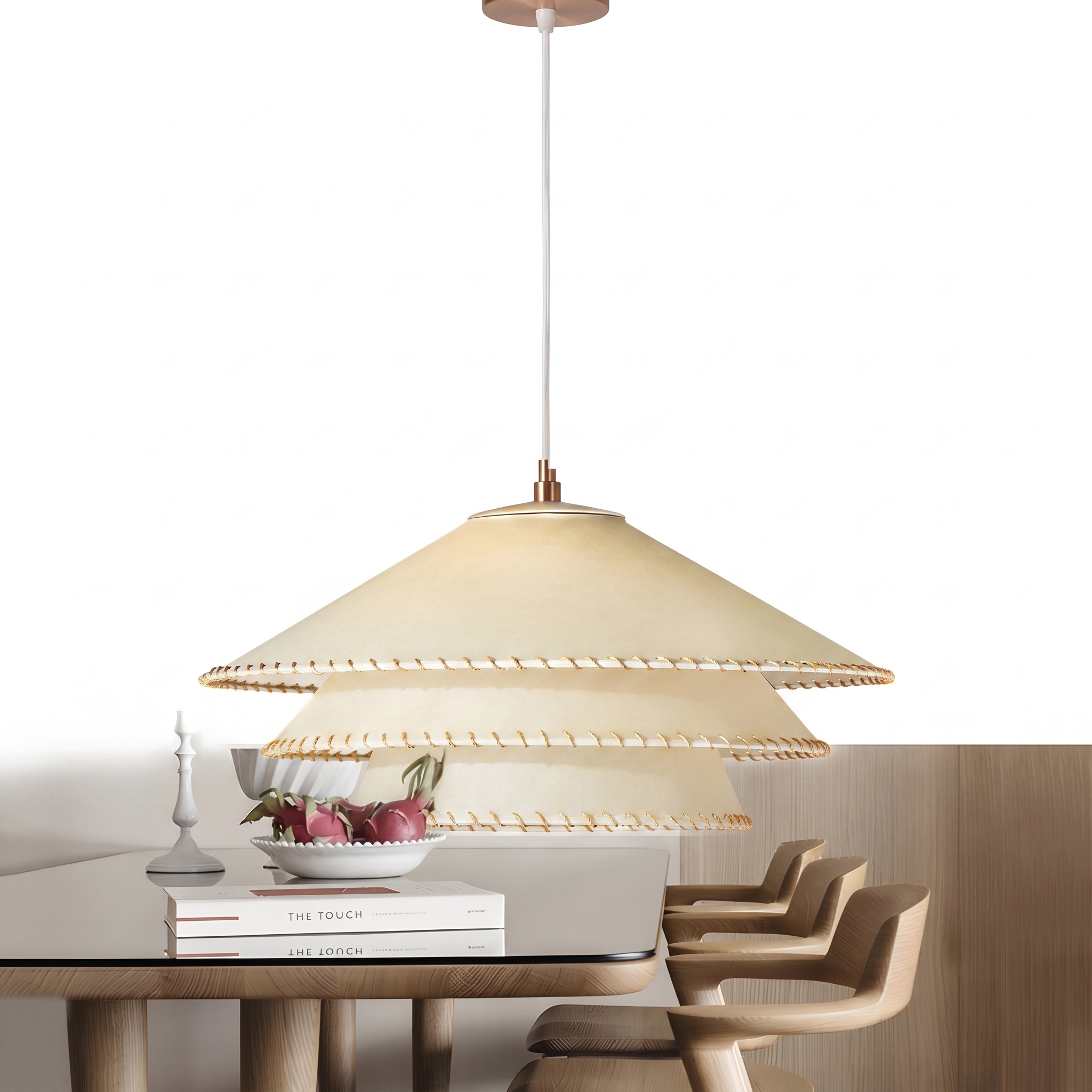 Papyra tiered parchment pendant on a pure white background
