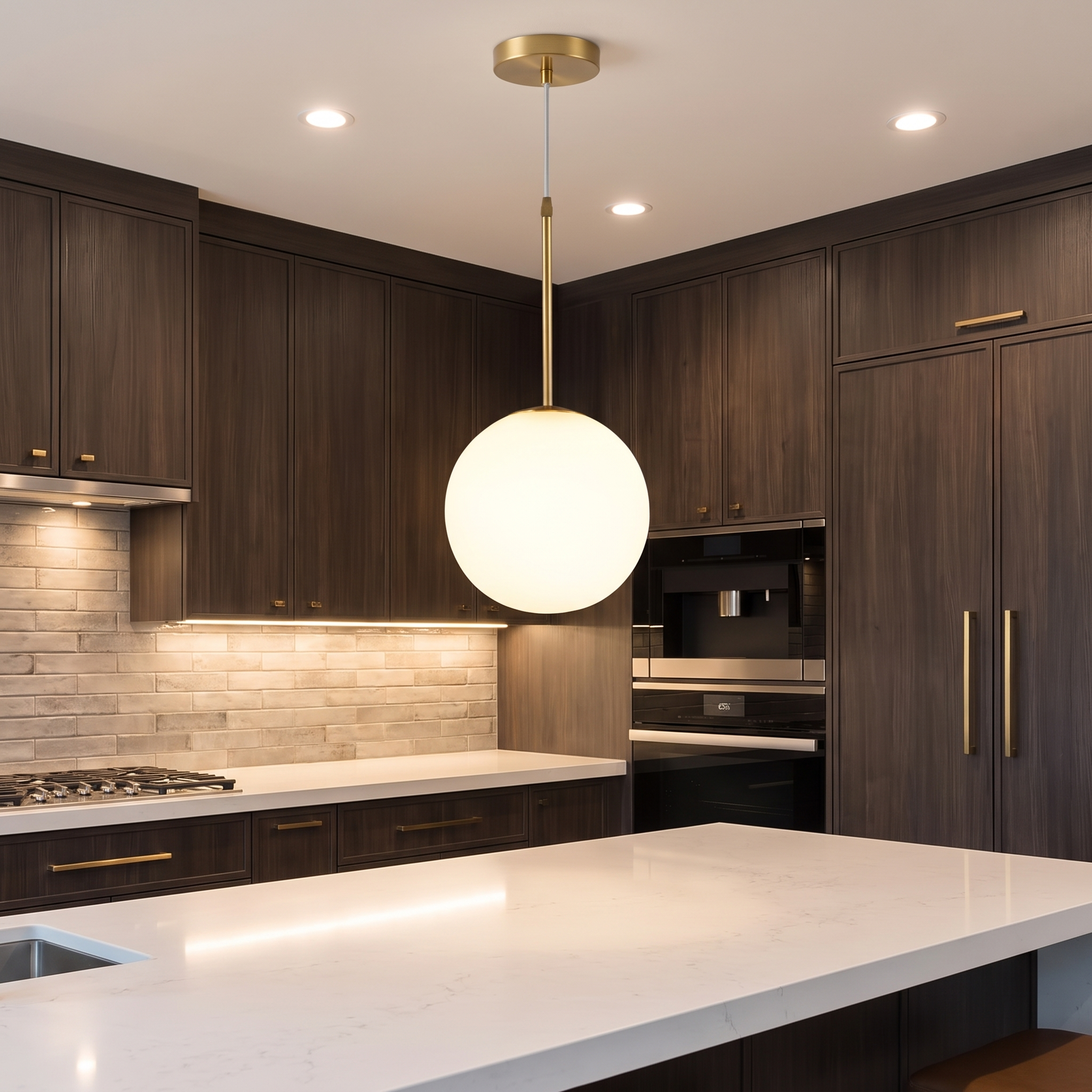 Insulara white glass globe pendant in gold finish
