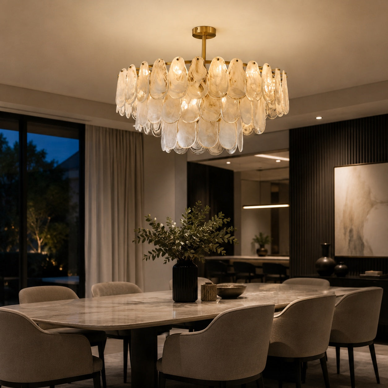Avenor Midcentury Modern Chandelier Full-Copper Glass Ceiling Light