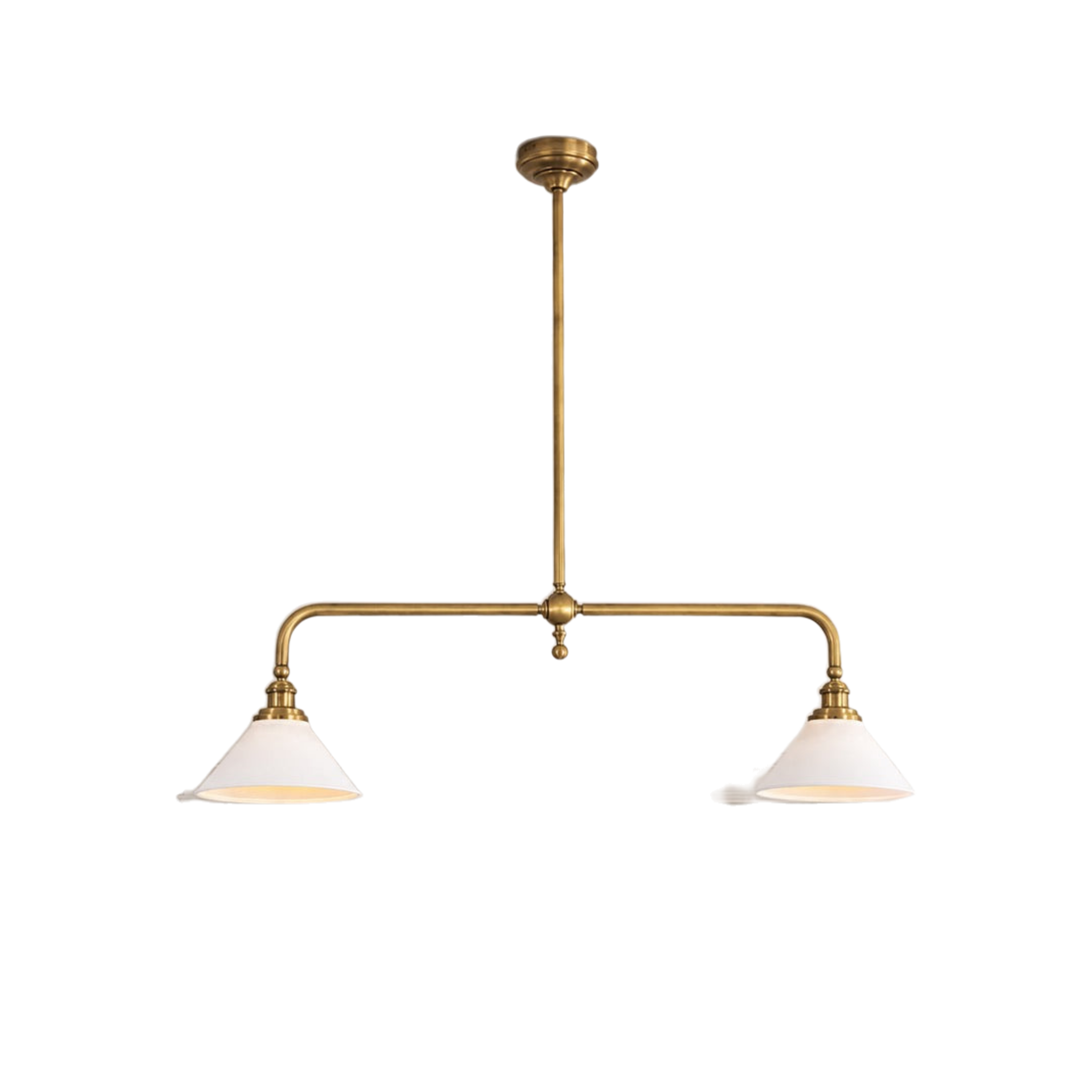Halvenne Linear Brass Pendant Light Bar on white background